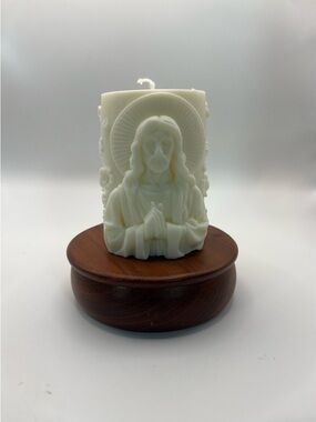 Ivory Prayer Sculpted Pillar Candle - Religious Decorative Accent